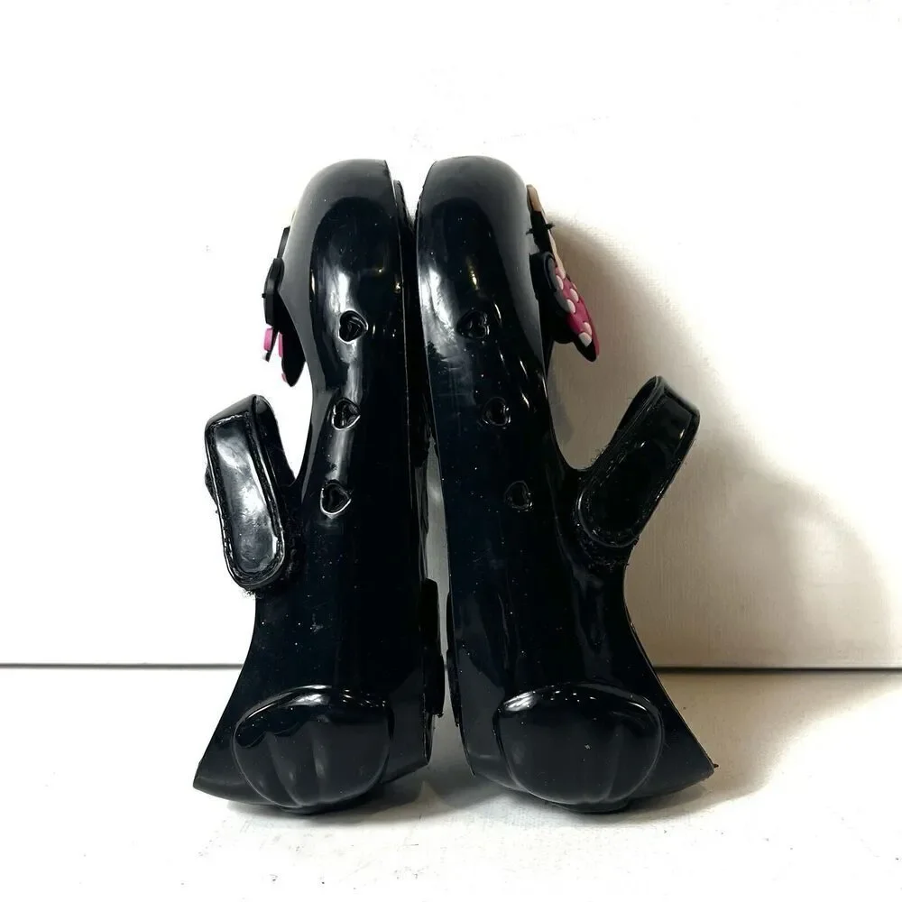Disney Minnie Toddler Girls Sz 7/8 Snap Black Rubber Dress/Casual Mary Jane Shoe